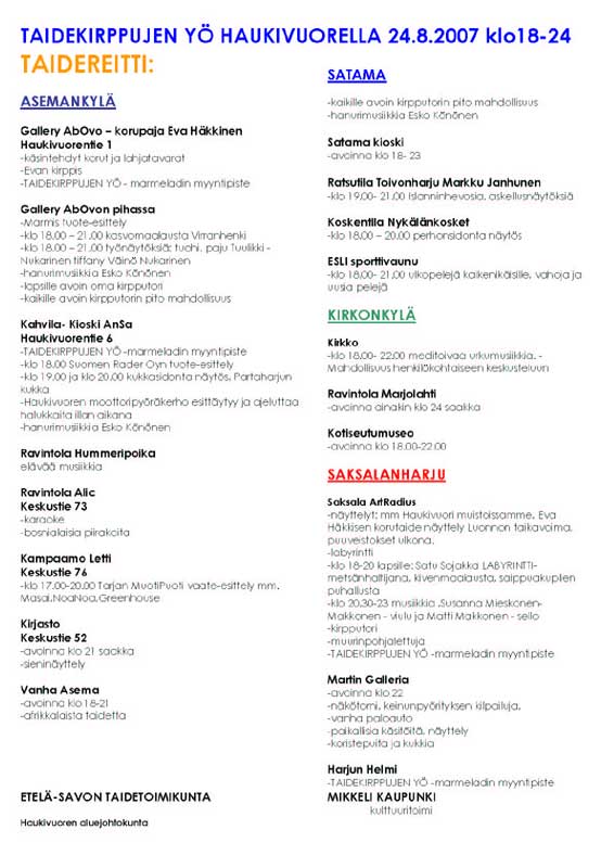 program taidekirppujen y� 2007