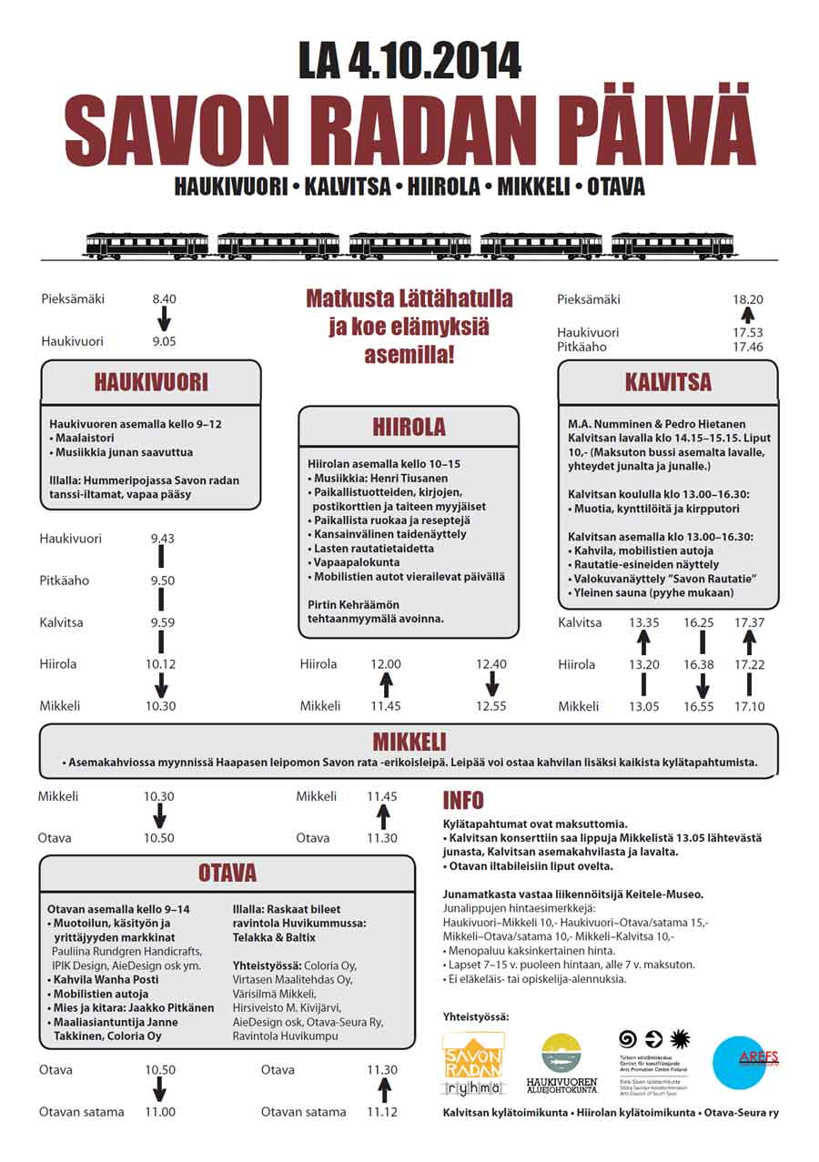 program Savon-Radan P�iv� Haukivuori, Kalvitsa, Hiirola and Otava and schedule l�tt�hattu