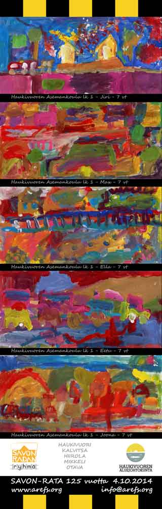 banner with 5 paintings by children of the first class Haukivuori school